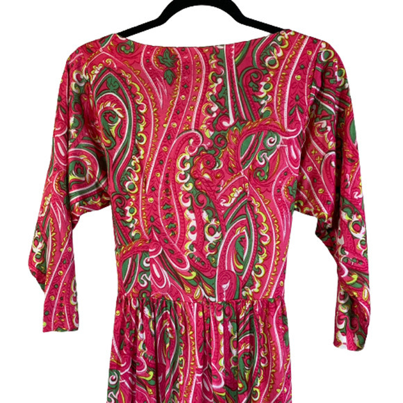 ROBERT ROSENFELD Vintage Red & Green Paisley Maxi Dress - Picture 4 of 16